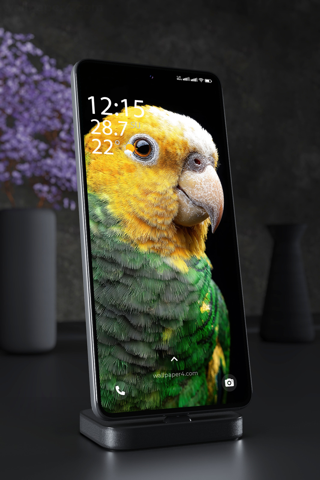 Phone Wallpaper 7576 - Vibrant Yellow and Green Parrot Portrait