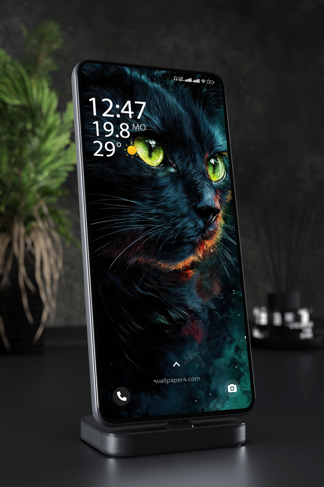 Mobile Wallpaper 7598 - Mystical Black Cat with Glowing Golden Eyes