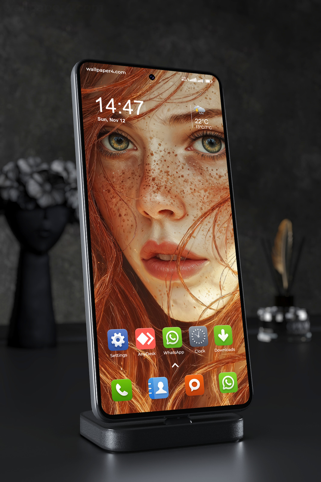 Mobile Wallpaper 7608 - Redhead Beauty with Freckles and Green Eyes