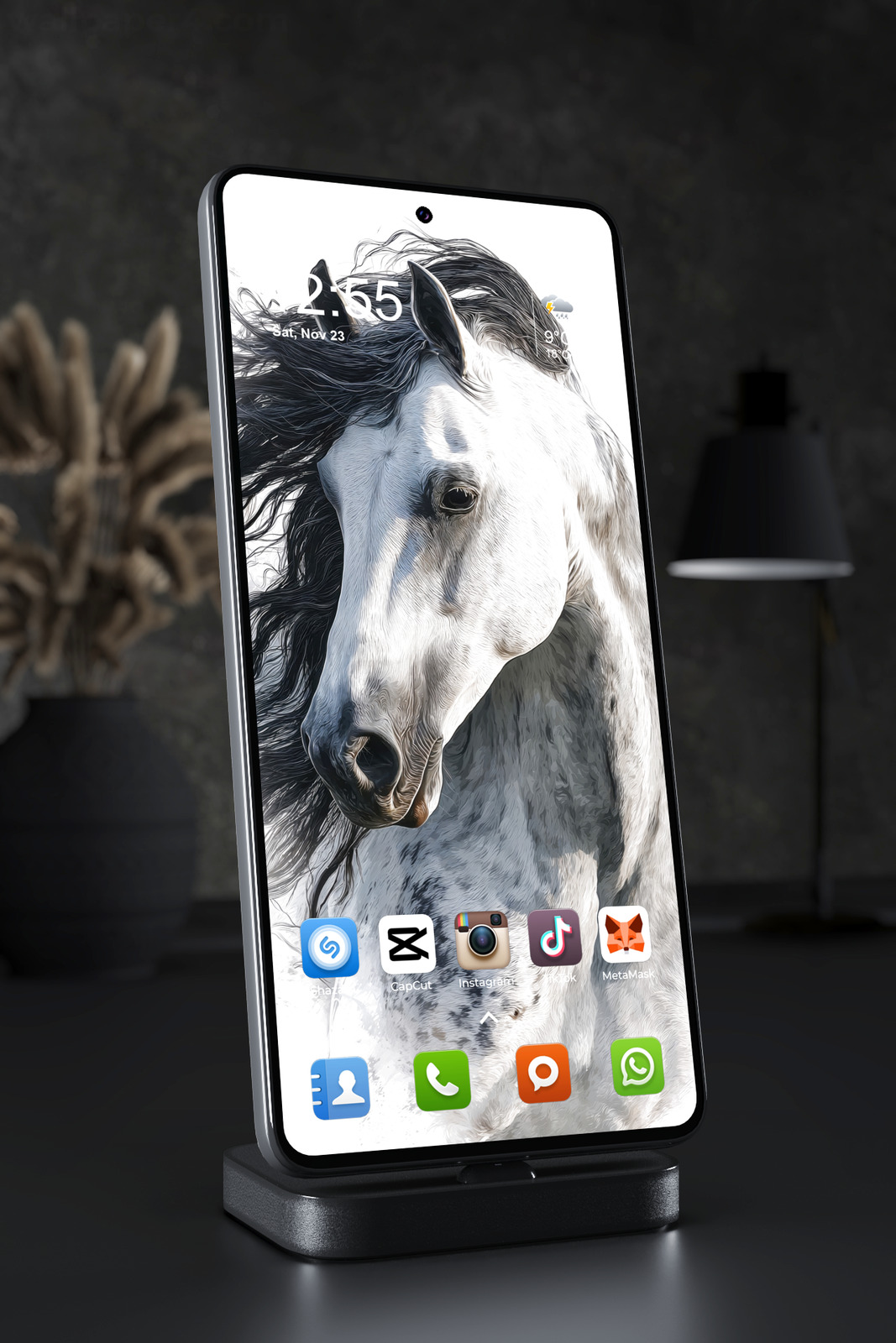 Mobile Wallpaper 7616 - Majestic Black and White Horse Portrait Art