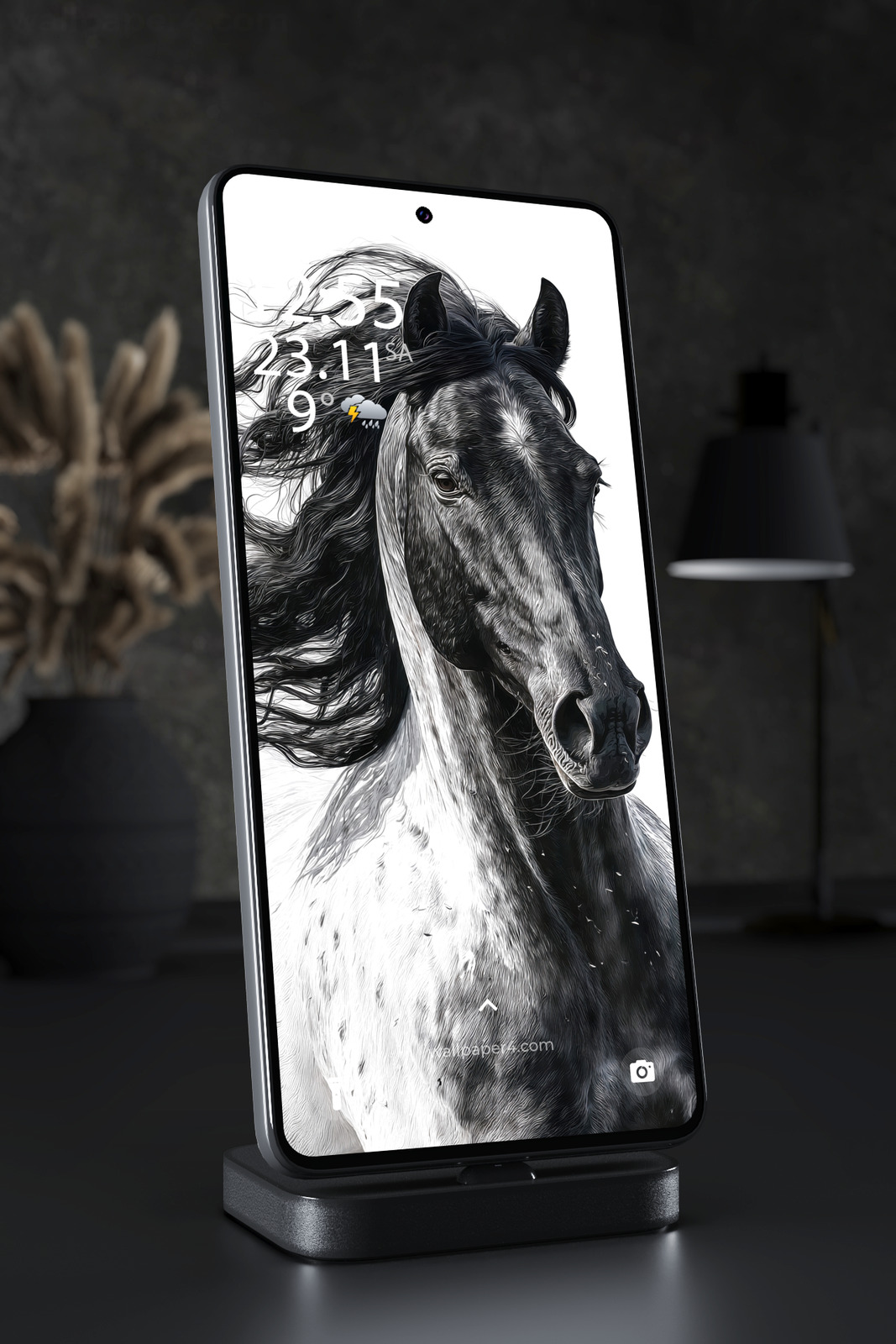 Mobile Wallpaper 7616 - Majestic Black and White Horse Portrait Art