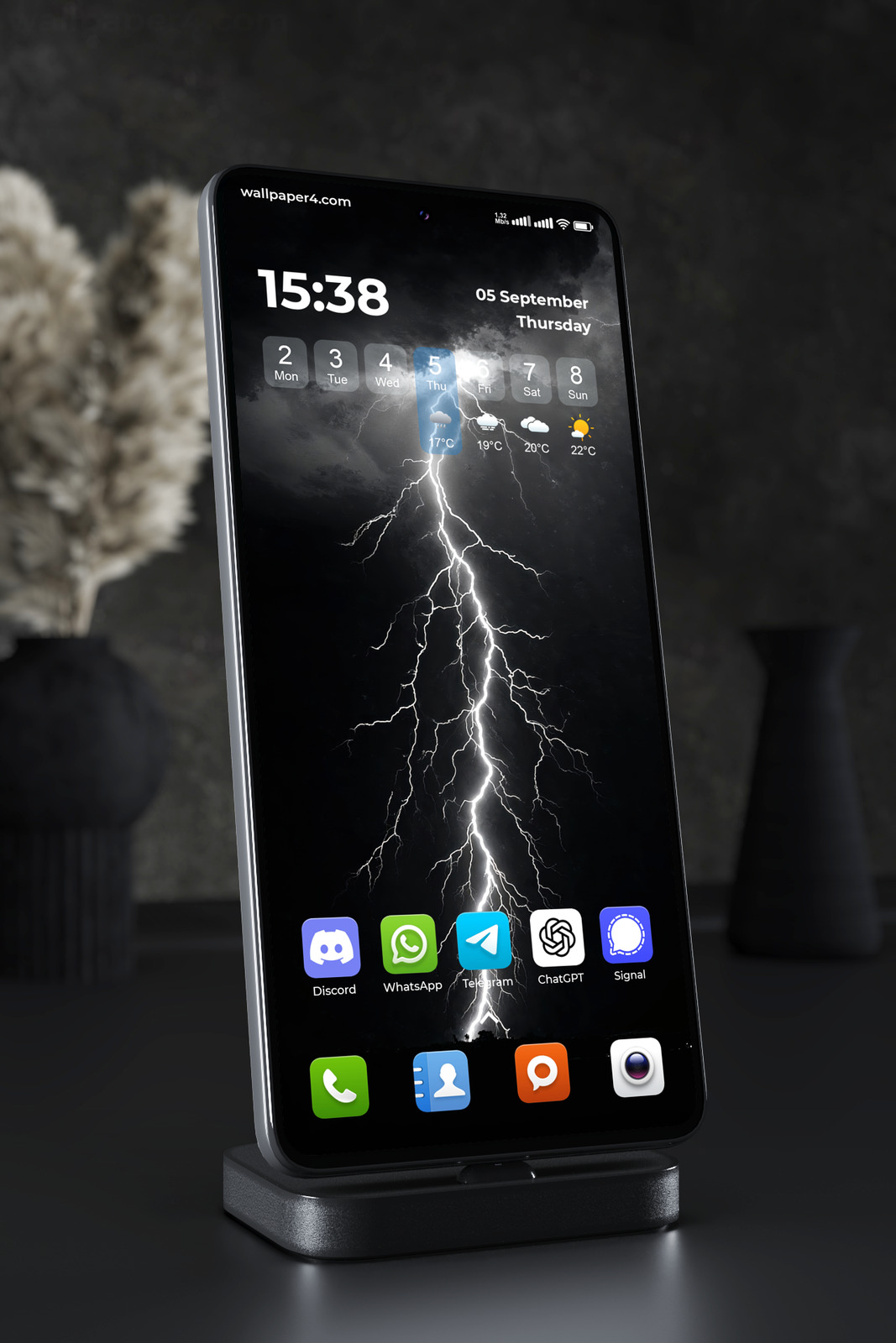 Phone Wallpaper 7621 - Powerful Lightning Strike in a Dark Storm