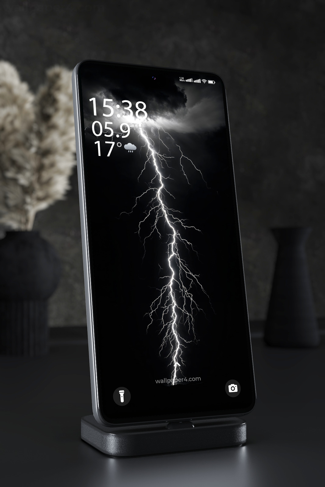 Mobile Wallpaper 7621 - Powerful Lightning Strike in a Dark Storm