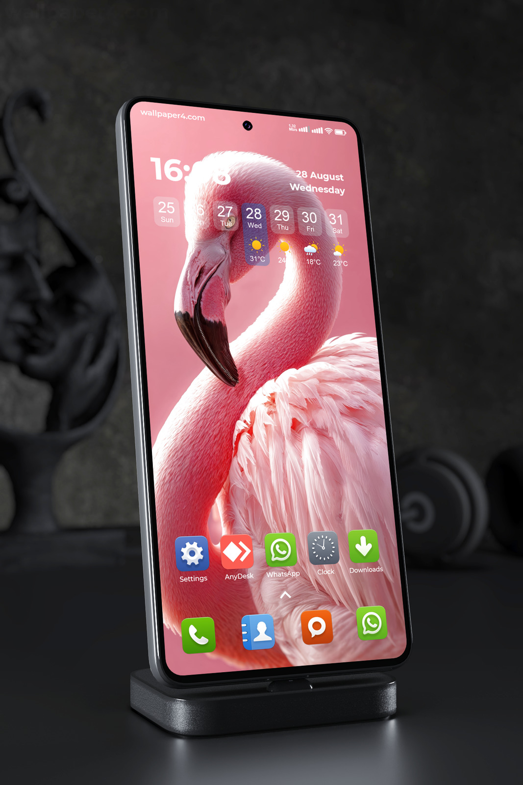 Phone Wallpaper 7629 - Elegant Pink Flamingo Portrait in Soft Light