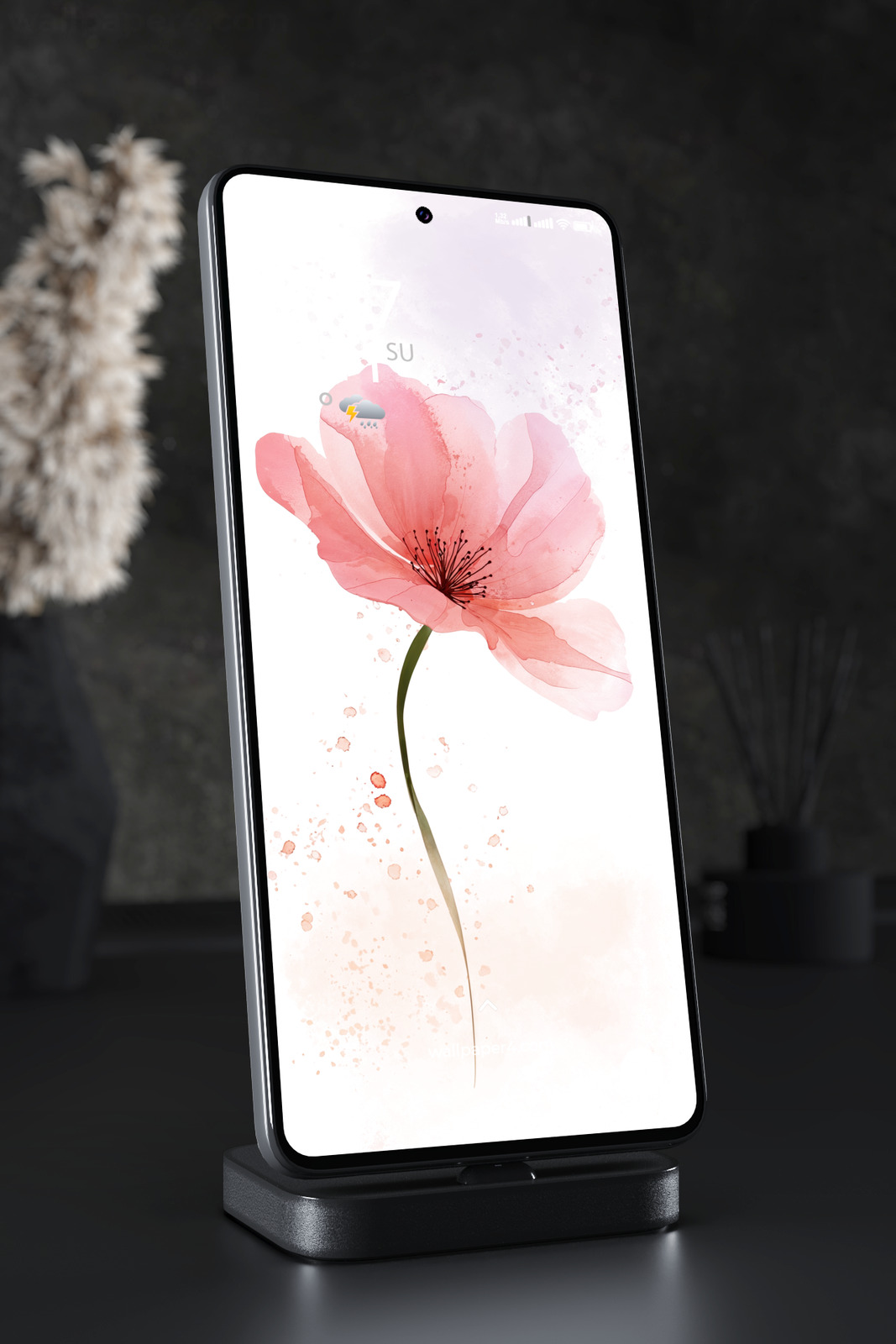 Mobile Wallpaper 7633 - Delicate Pink Poppy Watercolor Floral Art