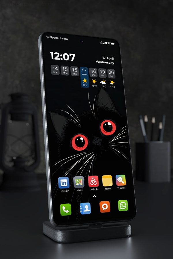 Mobile Wallpaper 7637 - Black Cat with Glowing Red Eyes in the Dark