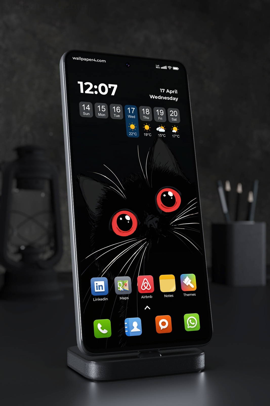 Mobile Wallpaper 7637 - Black Cat with Glowing Red Eyes in the Dark