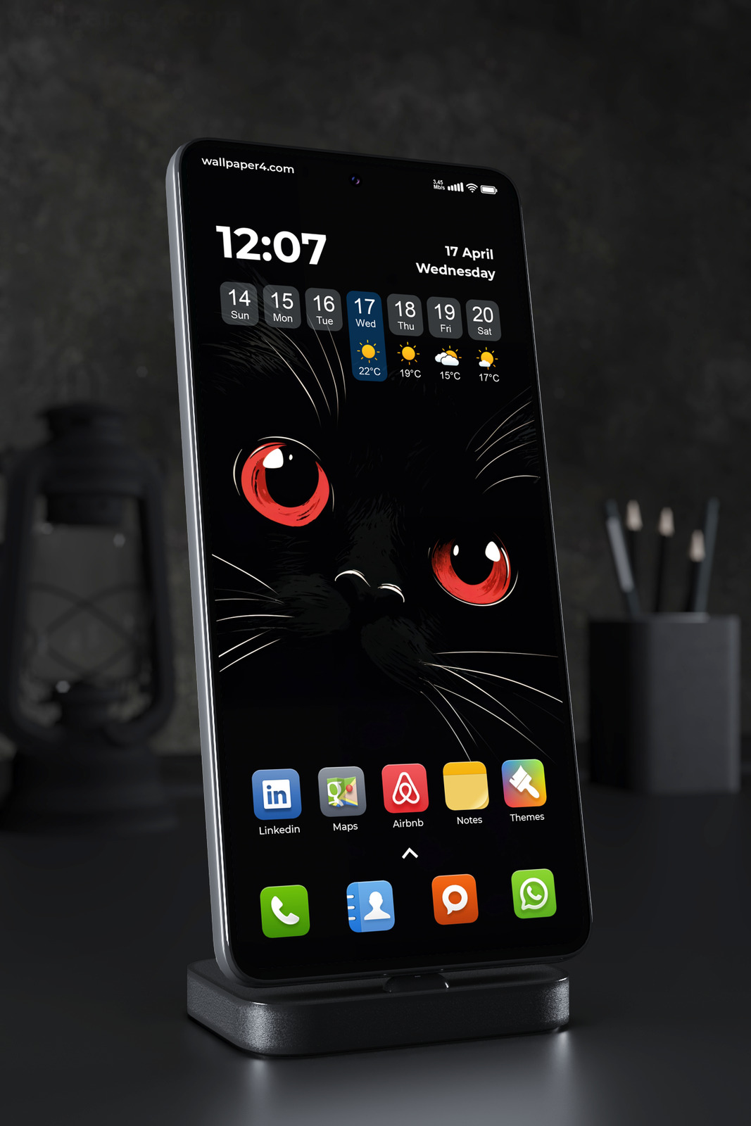 Mobile Wallpaper 7637 - Black Cat with Glowing Red Eyes in the Dark