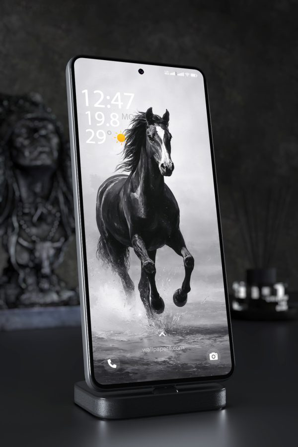 Phone Wallpaper 7642 - Majestic Black Horse Running Through Water