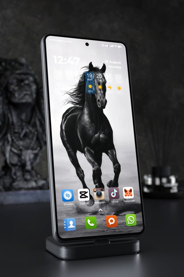 Mobile Wallpaper 7642 - Majestic Black Horse Running Through Water