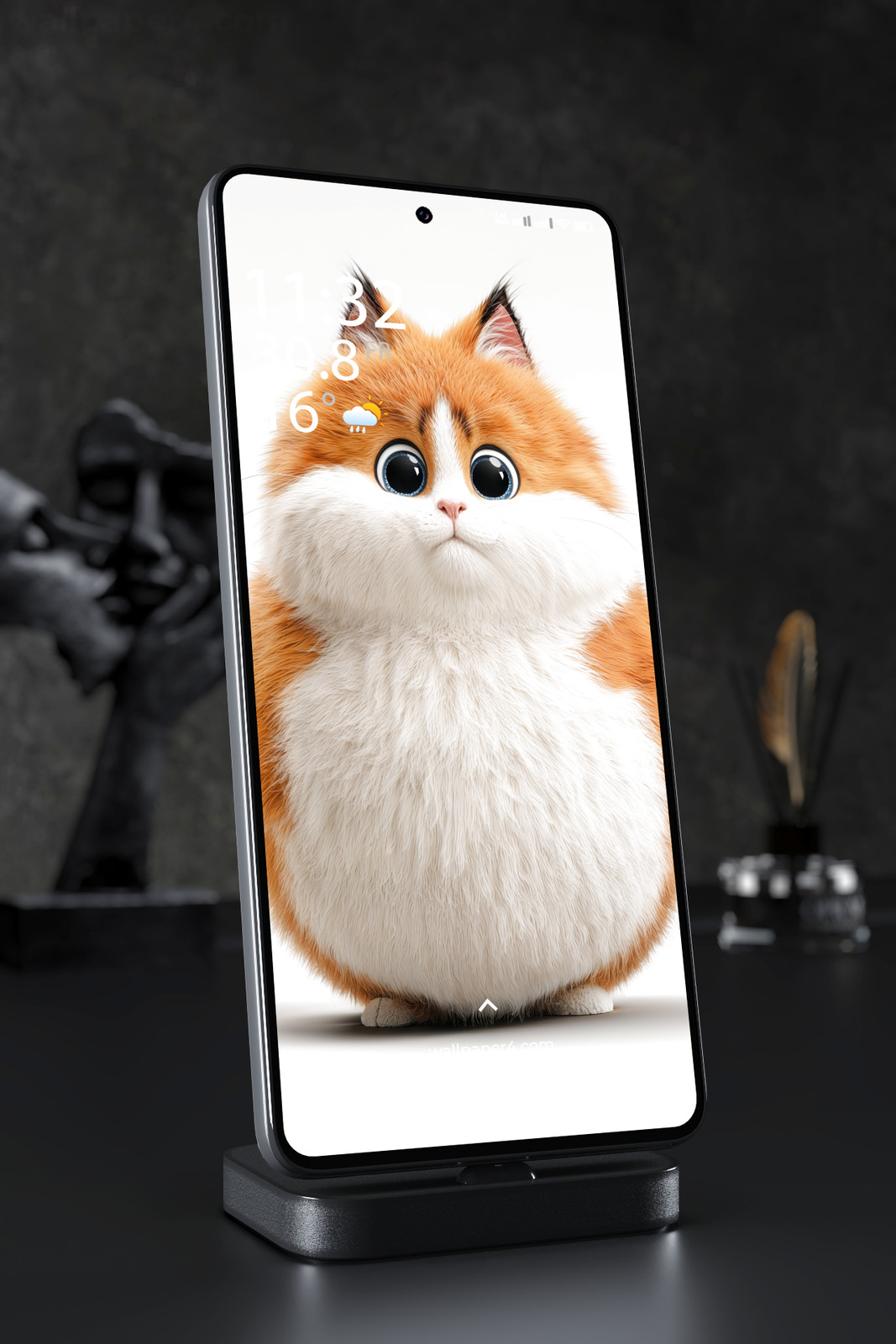 Mobile Wallpaper 7651 - Adorable Chubby Orange Cat with Big Blue Eyes