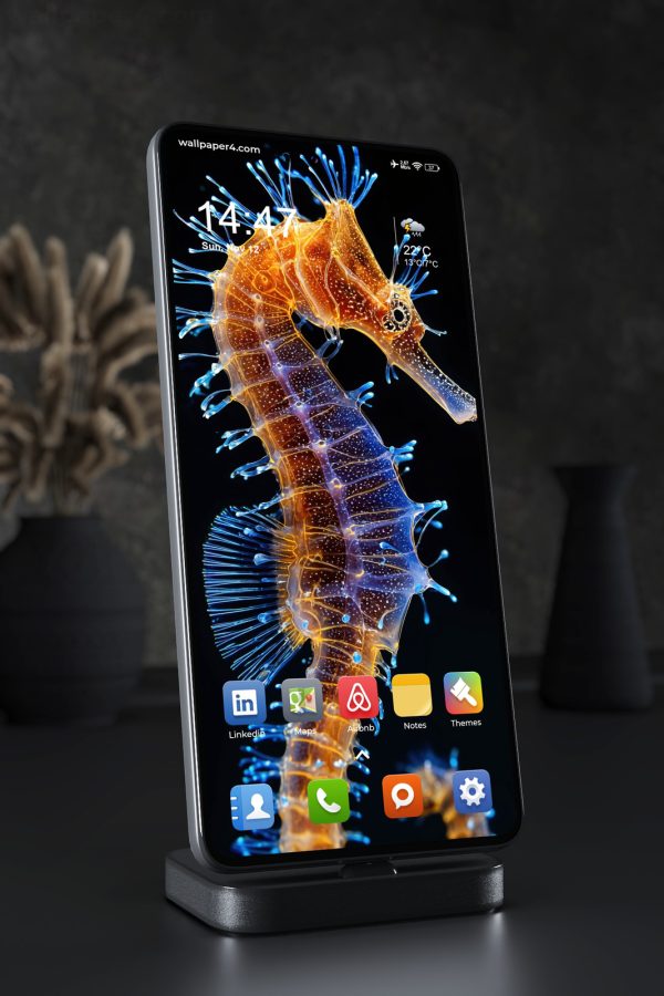 Mobile Wallpaper 7664 - Glowing Neon Seahorse in the Deep Ocean