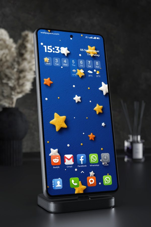 Phone Wallpaper 7668 - Soft Yellow Stars on a Deep Blue Night Sky