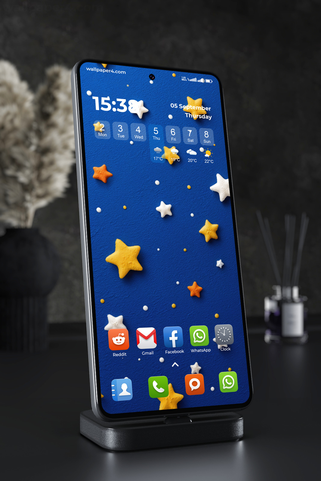 Phone Wallpaper 7668 - Soft Yellow Stars on a Deep Blue Night Sky