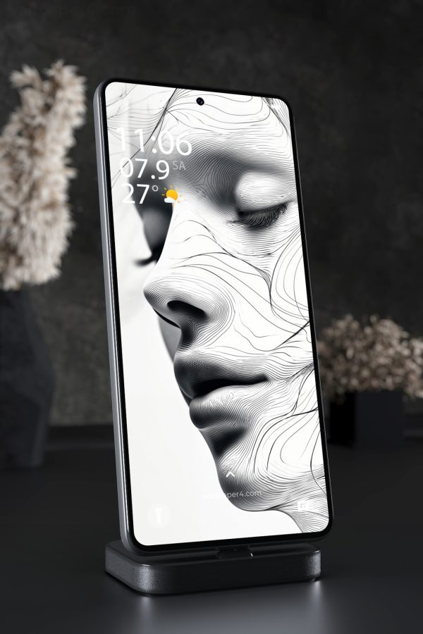 Mobile Wallpaper 7676 - Abstract Monochrome Face with Flowing Line Art