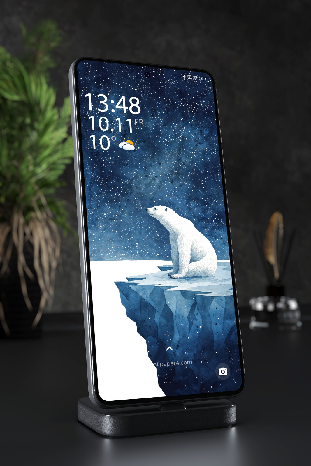 Mobile Wallpaper 7694 - Polar Bear Beneath a Starry Arctic Sky