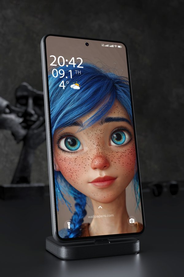 Phone Wallpaper 7699 - Blue Haired Freckled Girl Fantasy Portrait