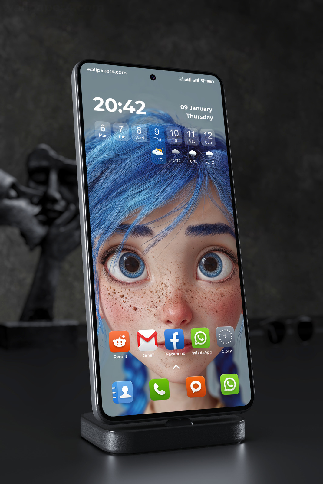 Mobile Wallpaper 7699 - Blue Haired Freckled Girl Fantasy Portrait