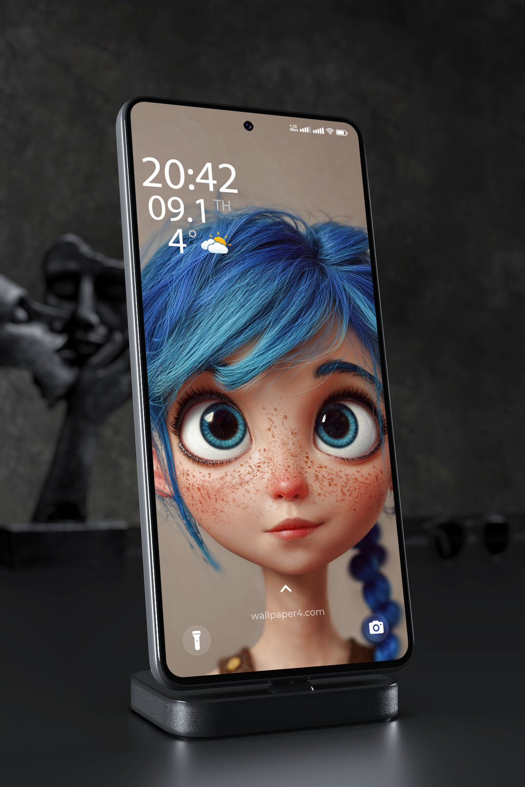 Mobile Wallpaper 7699 - Blue Haired Freckled Girl Fantasy Portrait