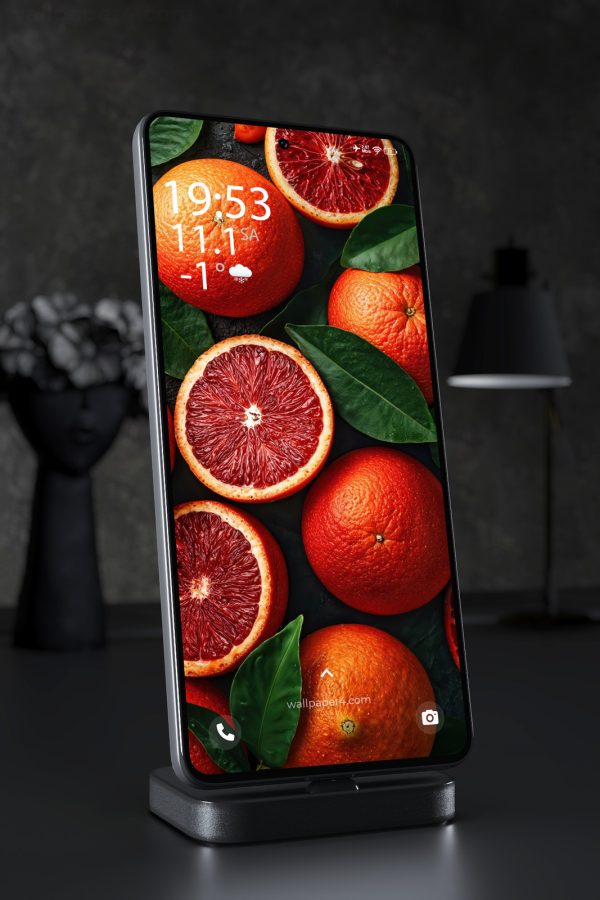 Phone Wallpaper 7704 - Vibrant Blood Oranges with Dark Green Leaves