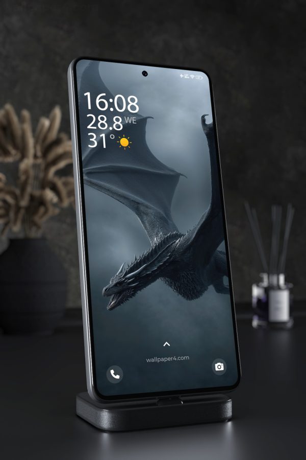 Phone Wallpaper 7712 - Dark Dragon Flying Through a Stormy Sky