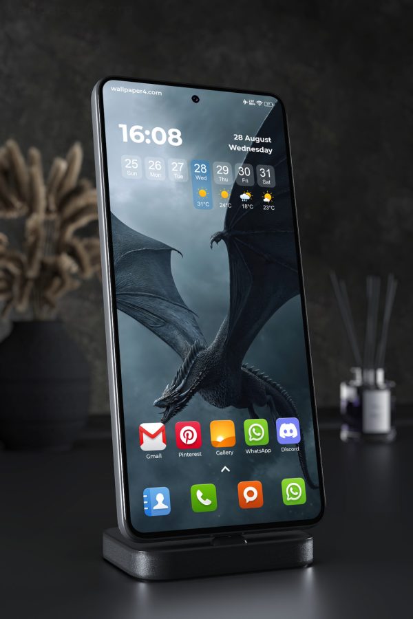 Mobile Wallpaper 7712 - Dark Dragon Flying Through a Stormy Sky