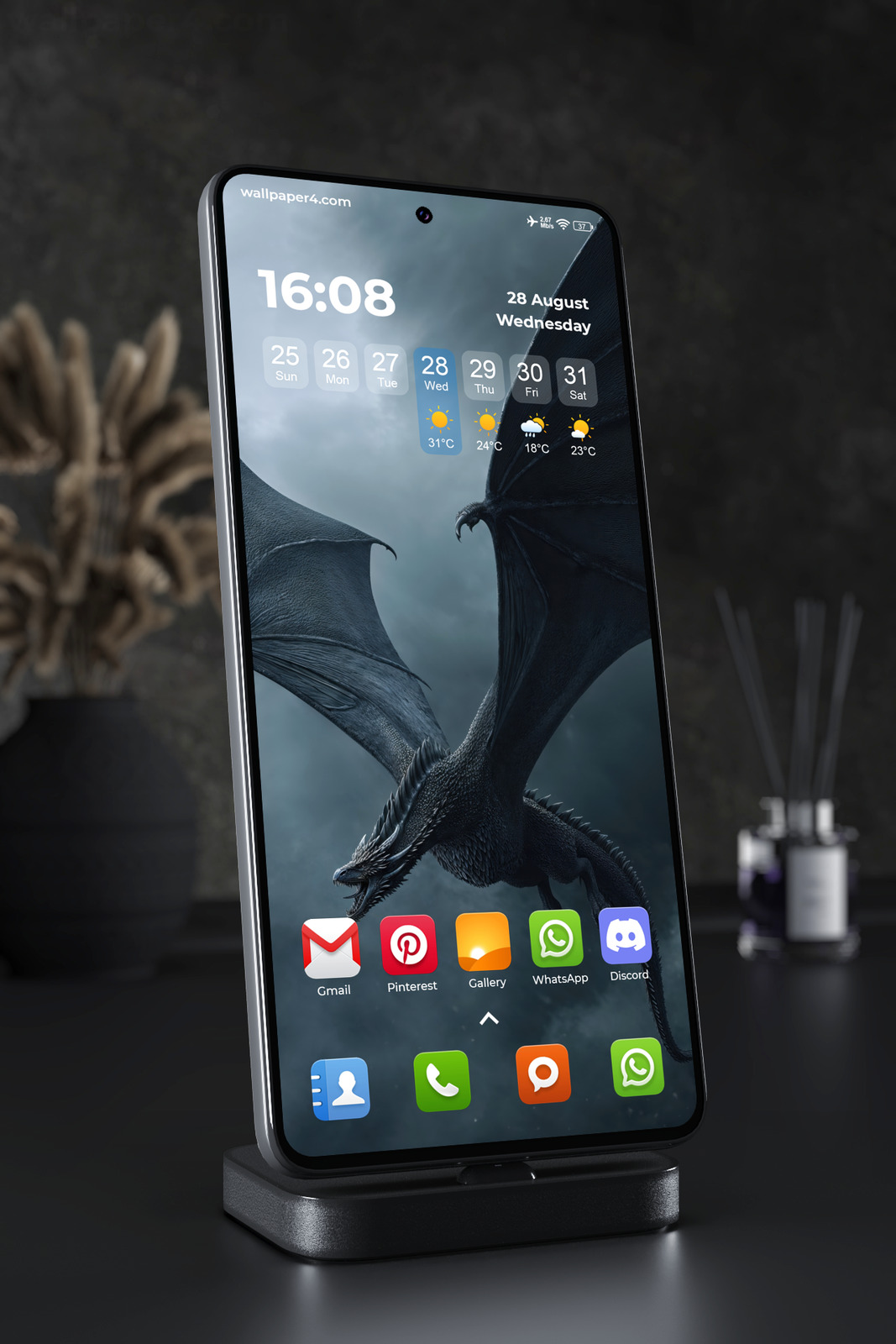 Mobile Wallpaper 7712 - Dark Dragon Flying Through a Stormy Sky