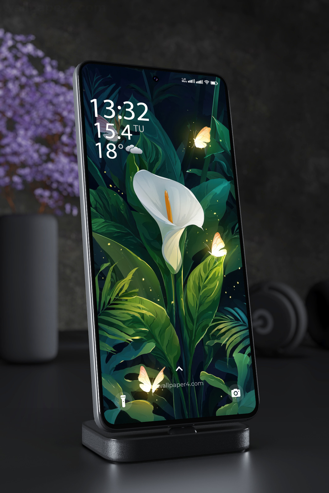 Mobile Wallpaper 7721 - White Calla Lily in a Magical Tropical Garden