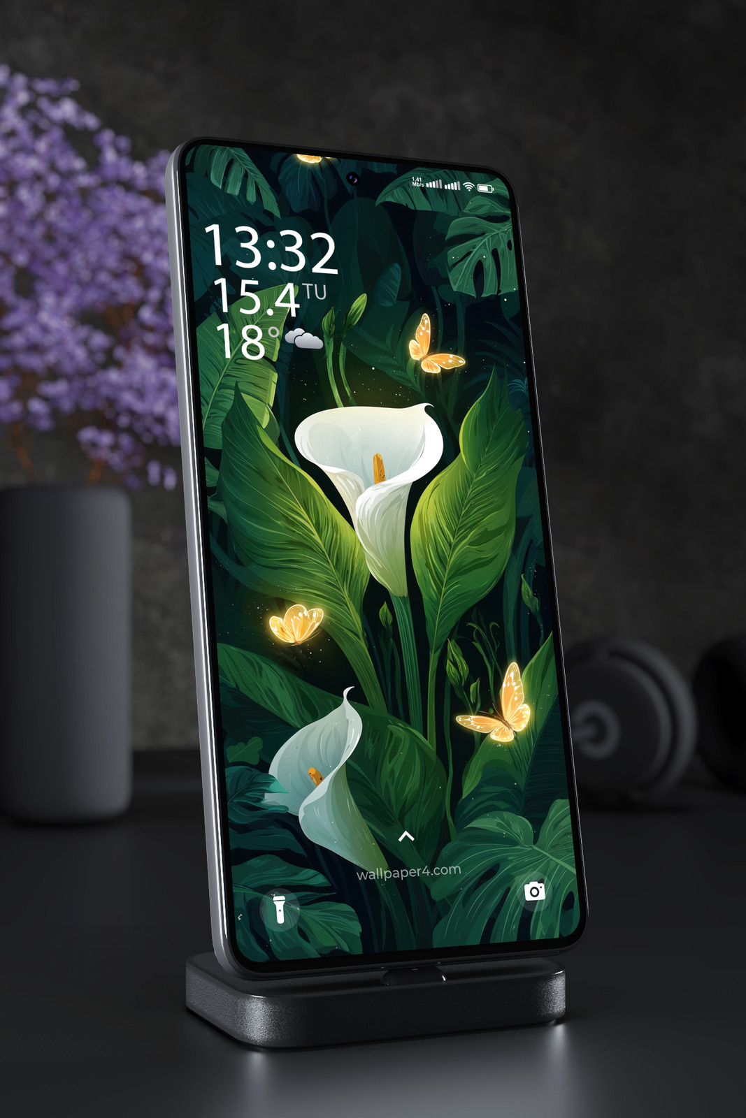 Mobile Wallpaper 7721 - White Calla Lily in a Magical Tropical Garden