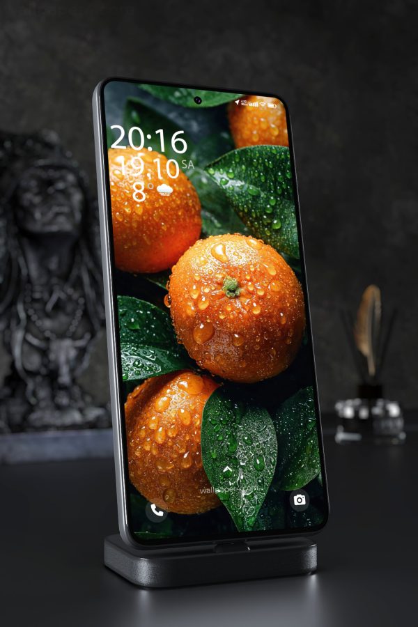 Phone Wallpaper 7743 - Fresh Oranges with Water Drops and Green Leaves