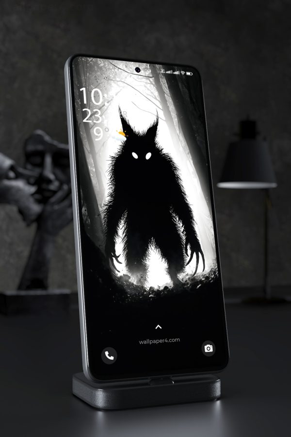 Phone Wallpaper 7753 - Shadow Wolf Creature in a Foggy Dark Forest