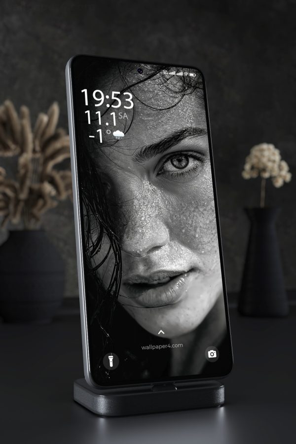 Phone Wallpaper 7766 - Dark Monochrome Woman Portrait with Intense Gaze