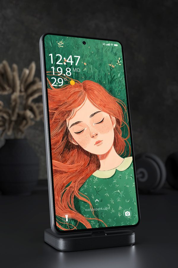 Phone Wallpaper 7817 - Dreaming Redhead Resting in a Green Meadow