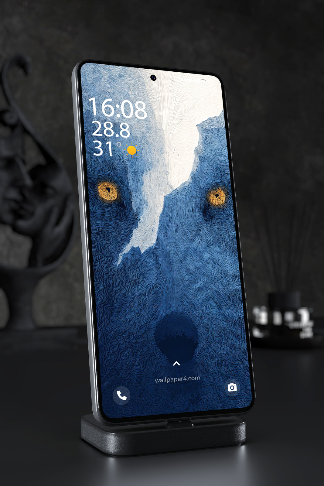 Mobile Wallpaper 7824 - Mystic Blue Wolf with Glowing Golden Eyes