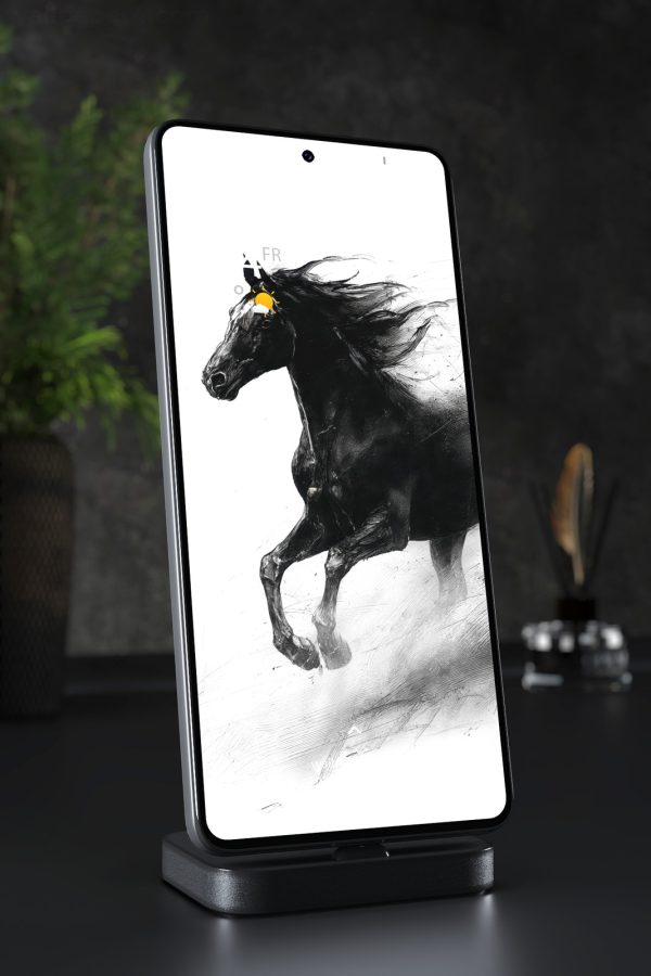 Phone Wallpaper 7832 - Black Stallion Ink Sketch in Powerful Motion