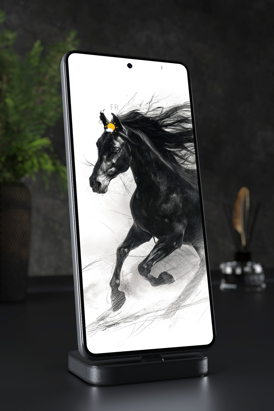 Mobile Wallpaper 7832 - Black Stallion Ink Sketch in Powerful Motion