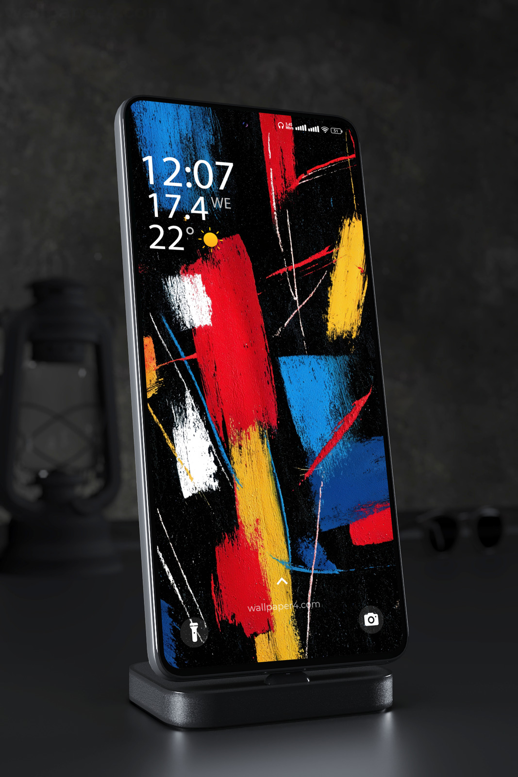Phone Wallpaper 7837 - Bold Abstract Brush Strokes on Black
