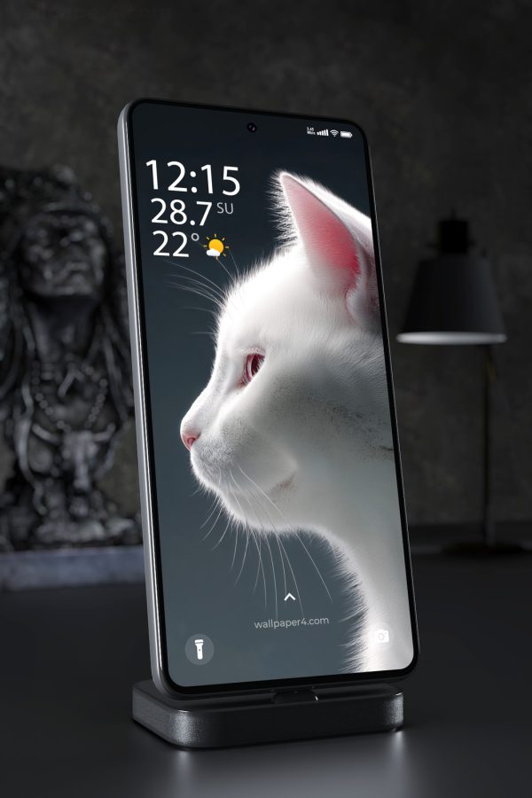 Phone Wallpaper 7841 - Elegant White Cat Portrait on Dark Background
