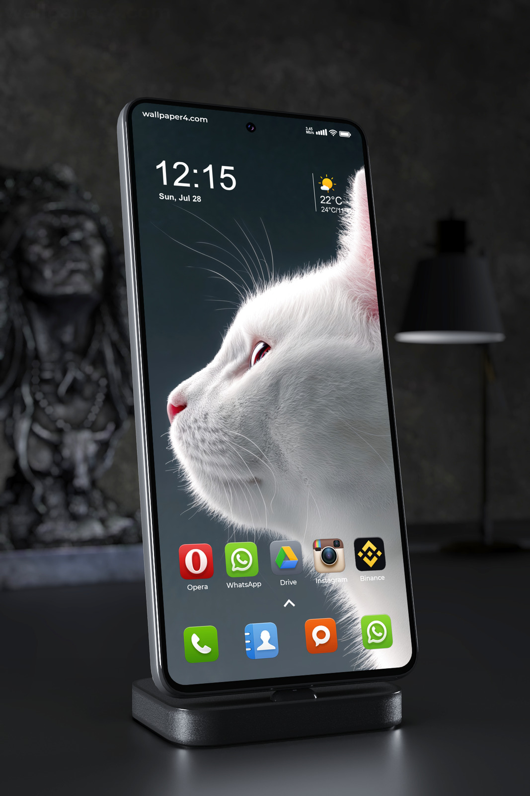 Mobile Wallpaper 7841 - Elegant White Cat Portrait on Dark Background