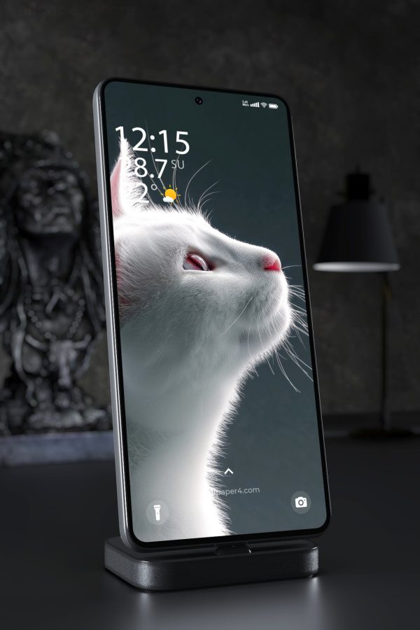 Mobile Wallpaper 7841 - Elegant White Cat Portrait on Dark Background