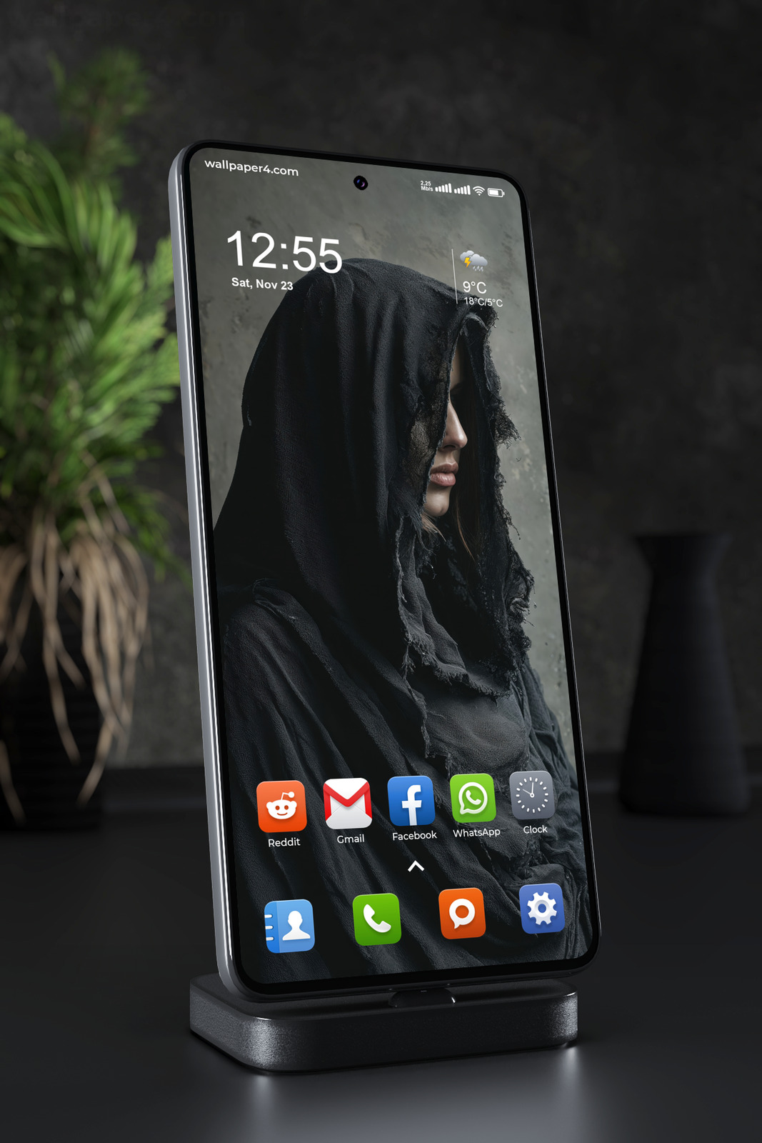 Phone Wallpaper 7846 - Dark Hooded Woman Portrait in Moody Style