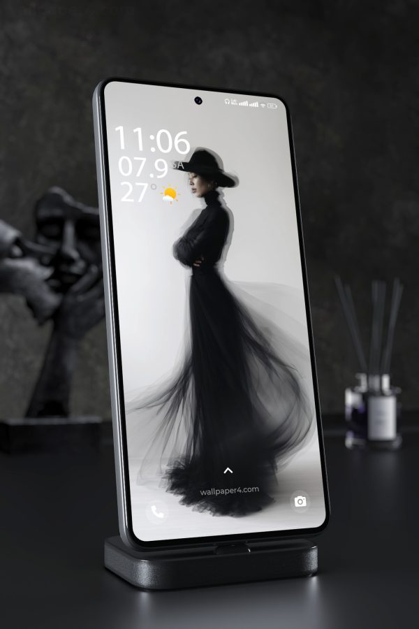 Phone Wallpaper 7850 - Elegant Black Witch Fashion Portrait