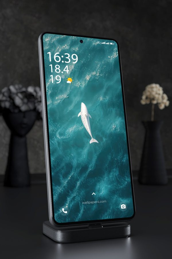 Phone Wallpaper 7854 - White Dolphin Swimming in Deep Ocean Waves