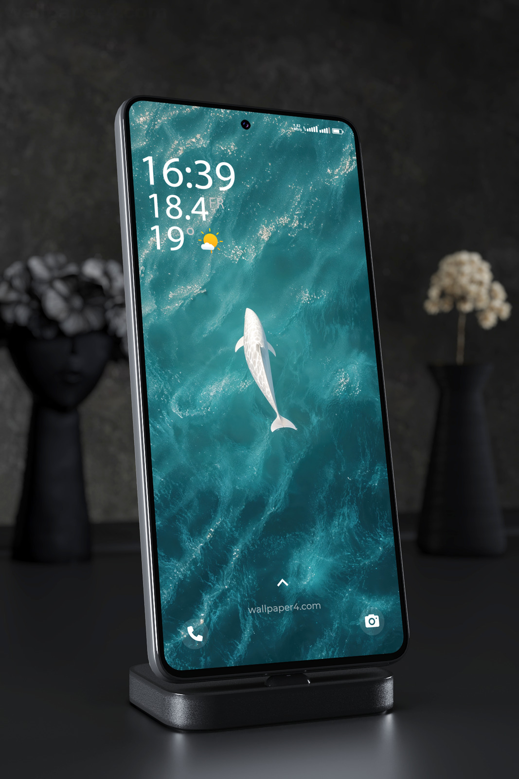 Phone Wallpaper 7854 - White Dolphin Swimming in Deep Ocean Waves