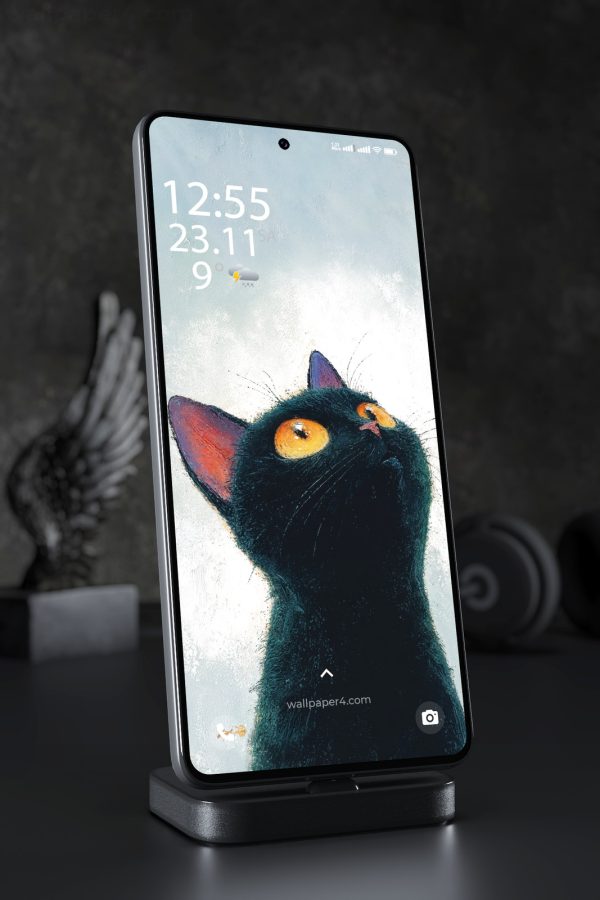 Phone Wallpaper 7858 - Black Cat Portrait with Golden Eyes Art