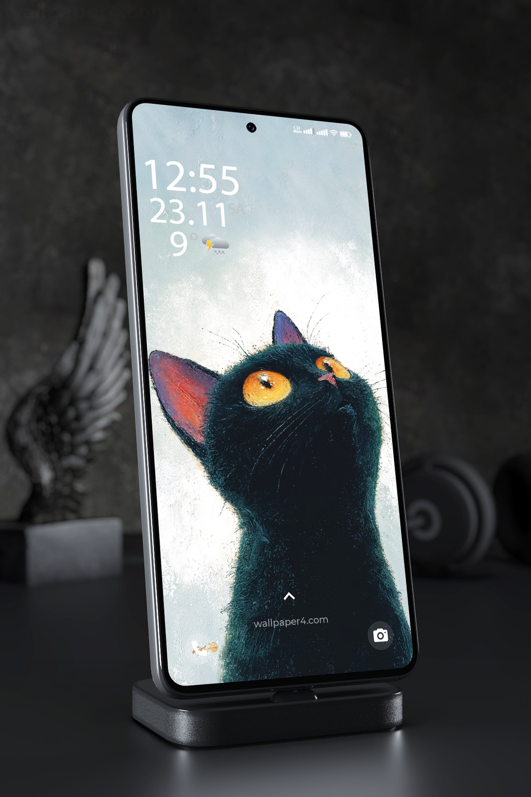 Phone Wallpaper 7858 - Black Cat Portrait with Golden Eyes Art
