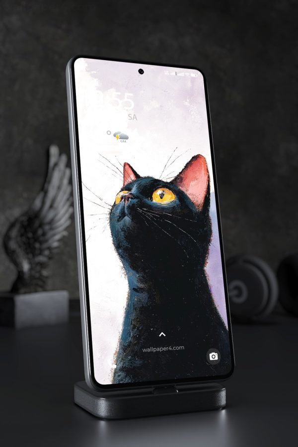 Mobile Wallpaper 7858 - Black Cat Portrait with Golden Eyes Art