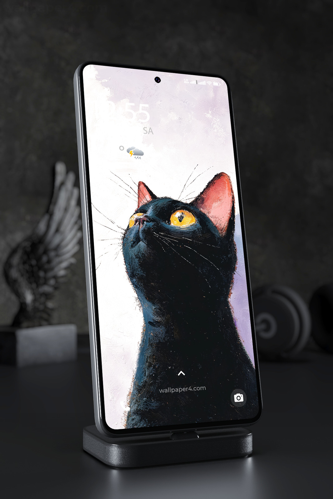 Mobile Wallpaper 7858 - Black Cat Portrait with Golden Eyes Art