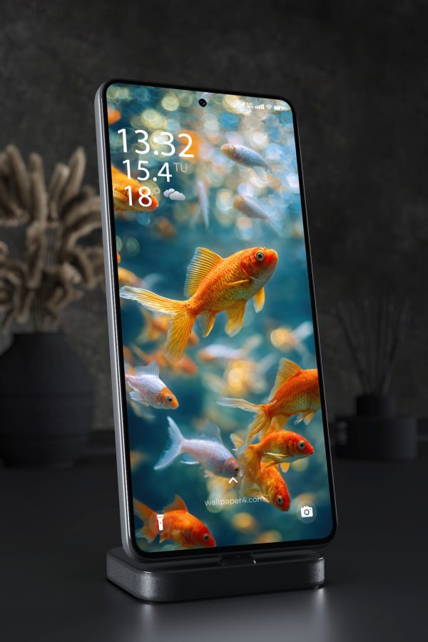 Mobile Wallpaper 7862 - Golden Fish Swimming in Blue Aquarium Water