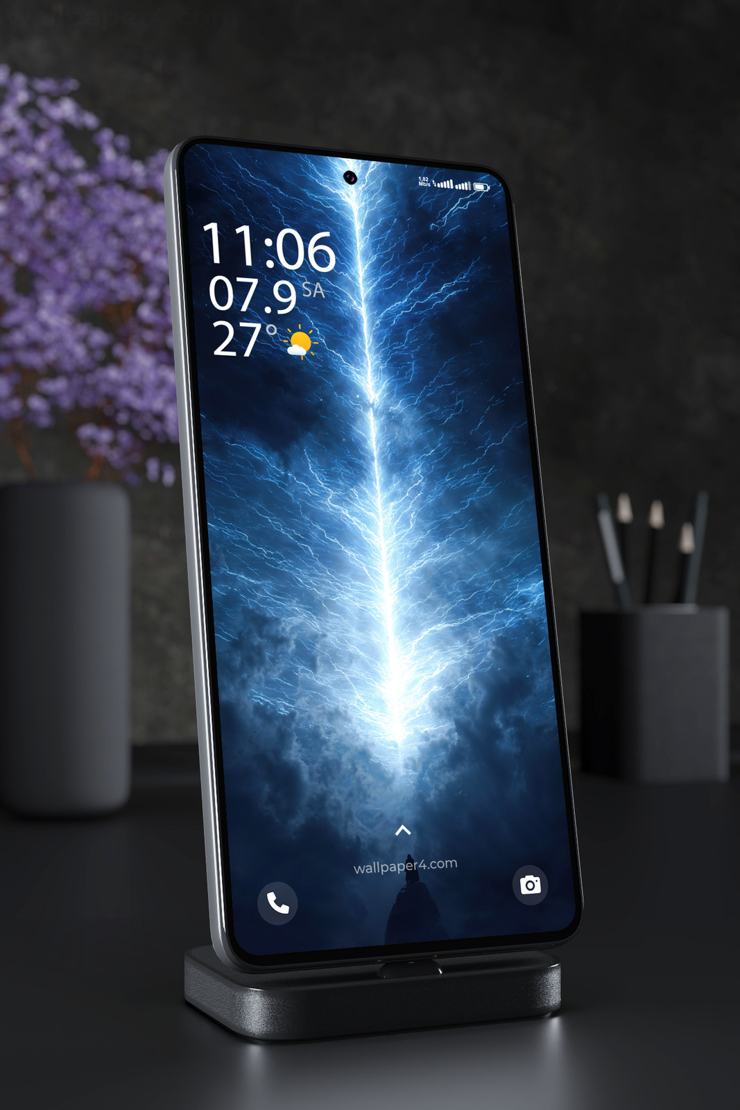 Phone Wallpaper 7871 - Epic Blue Lightning Storm Energy Background